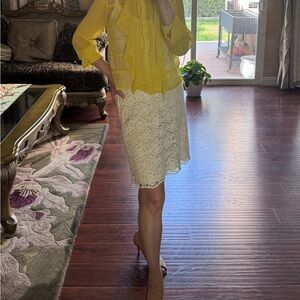 Karen Millen Pale Yellow Lined Lace Skirt